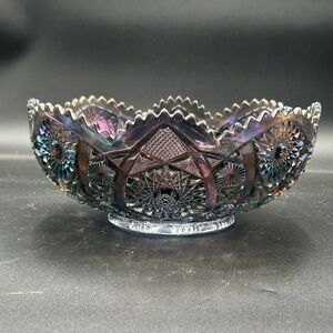 Imperial Glass carnival glass amethyst smoke hobstar large bowl